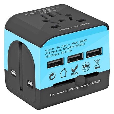 5 Core Charger Universal Adapter Multi Outlet Port 3 USB Phone Power All In One Multi Cable Multiple Phone Charge Wall Plug (Blue) 5 Core UTA 3USB BLU UTA 3USB BLU